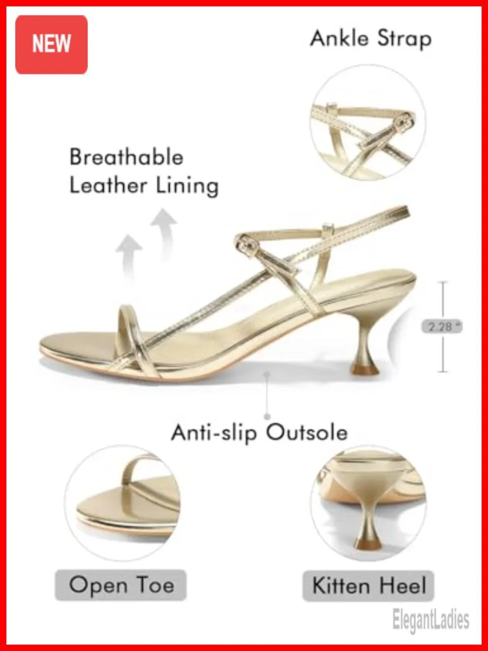 Faux Leather Kitten Heel Sandals Strappy Ankle Strap Open Toe Party Wedding